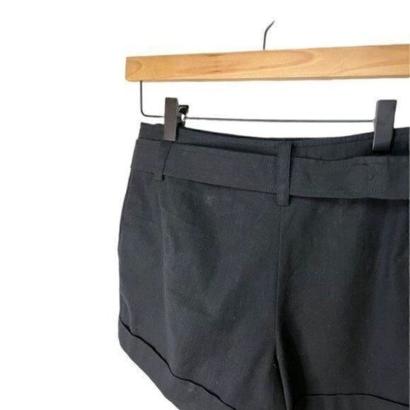 Trina Turk Linen Cotton Blend Cuffed Linen Shorts w/Belt  2 Black - Picture 7 of 15